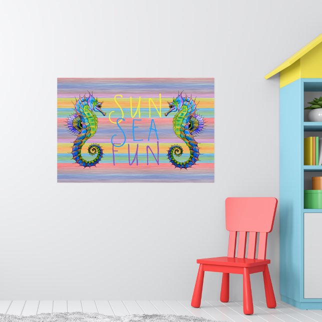 Cute Bright Sunset Colours Artsy Seahorse Poster (Nursery 1)