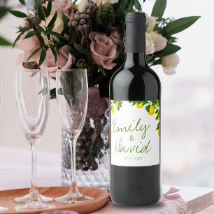 Cute Bright Yellow Lemon Elegant Citrus Wedding Wine Label