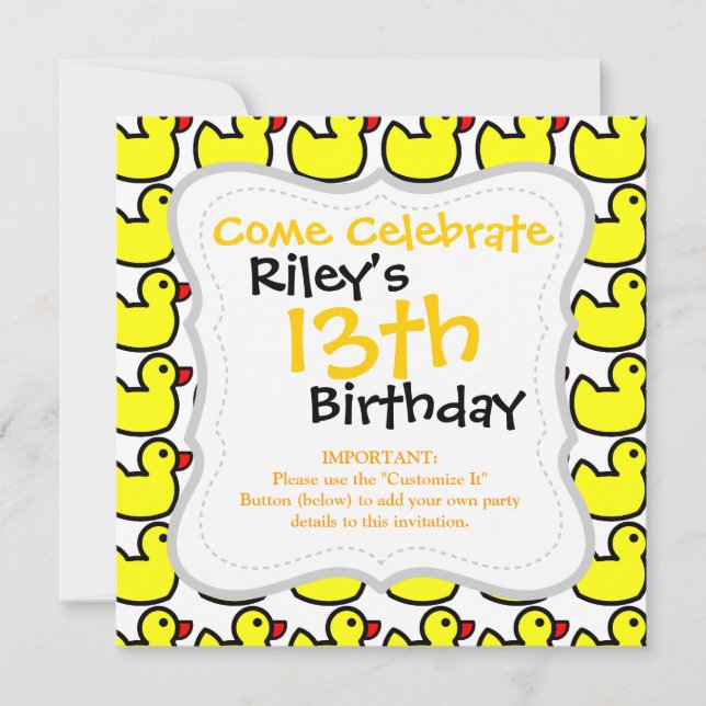 Cute Bright Yellow Rubber Ducky Pattern Invitation (Front)