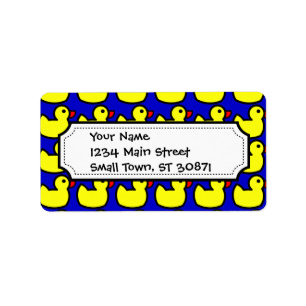 Cute Bright Yellow Rubber Ducky Pattern on Blue Label
