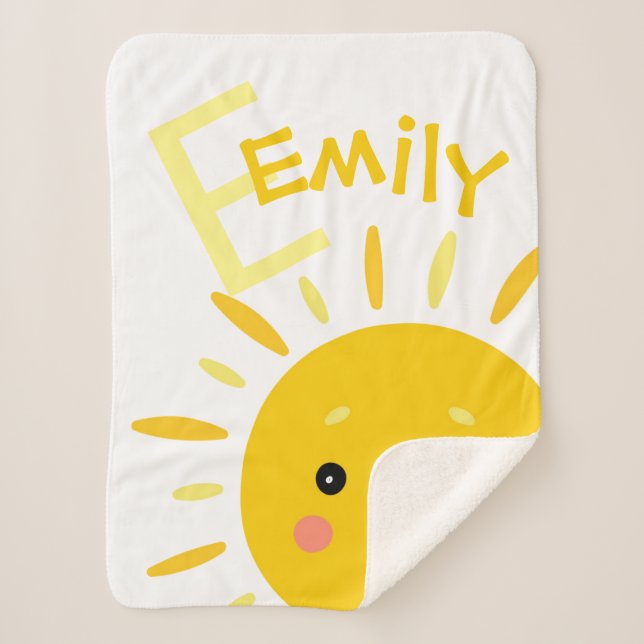 Cute Bright Yellow Sun Monogram Name Baby  Sherpa Blanket (Front)