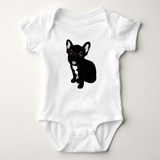 Cute Brindle Frenchie Puppy Baby Bodysuit (Front)