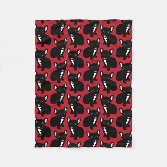 Cute Brindle Frenchie Puppy Fleece Blanket (Front)