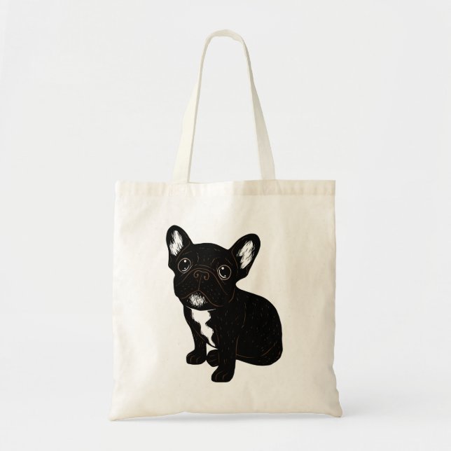 Cute Brindle Frenchie Puppy Tote Bag (Front)