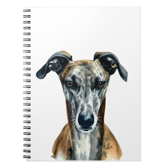 Cute Brindle Greyhound illustration for Dog Lovers Notebook (Front)
