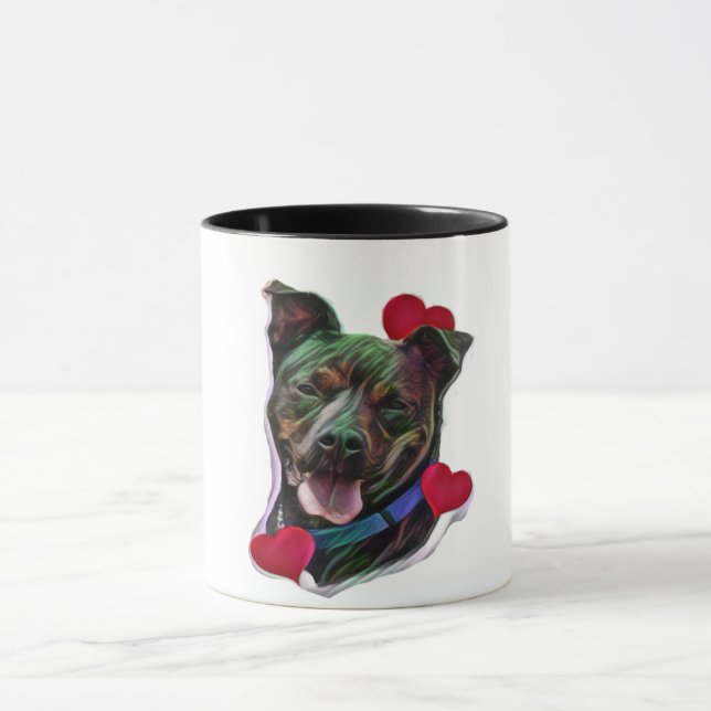Cute Brindle Pop Art Pit Bull Staffordshire Love Mug (Center)