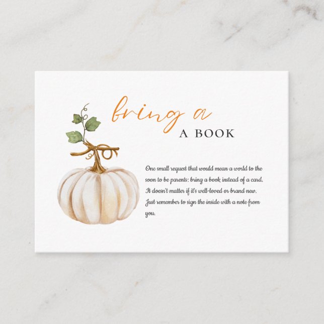 Cute bring a book Pumpkin Baby Shower Enclosure Card (Front)