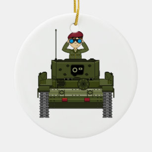 Cute British Army Soldier in Tank Ornament