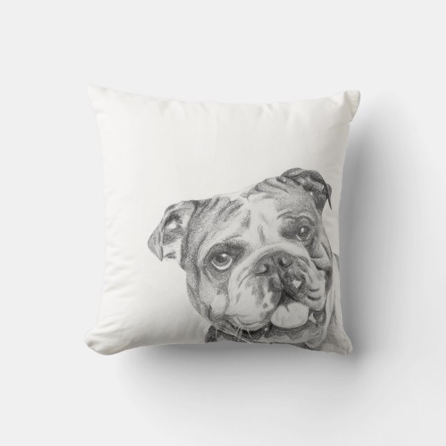 Cute British Bulldog cushion by Tracy Stone (Front)