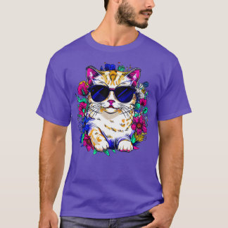 Cute British cat and beautiful flowers T-Shirt