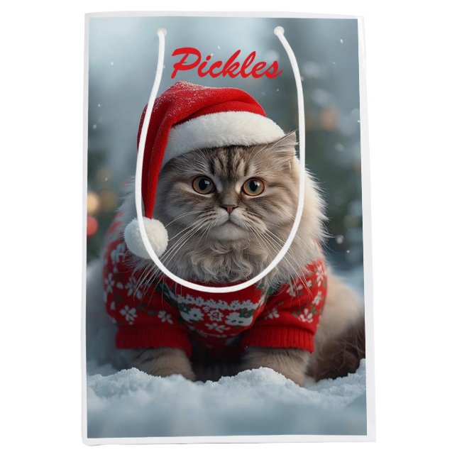 Cute British Shorthair Cat Christmas Personalised  Medium Gift Bag (Front)