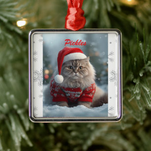 Cute British Shorthair Cat Christmas Personalised Metal Tree Decoration