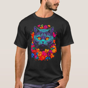 Cute British Shorthair Cat Flowers T-Shirt
