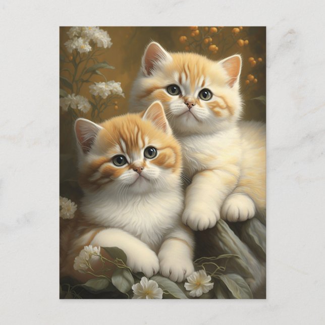 Cute British Shorthair Kittens in Flowers Garden Postcard (Front)