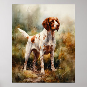 Cute Brittany Dog Art Print Poster