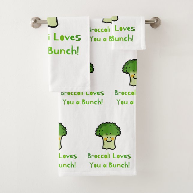 Cute Broccoli Pun Cartoon Design Bath Towel Set (Insitu)