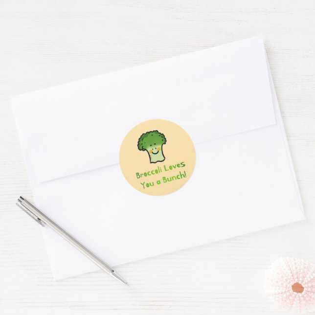 Cute Broccoli Pun Cartoon Design Classic Round Sticker (Envelope)