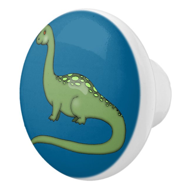 Cute Brontosaurus Dinosaur Illustration Ceramic Knob (Right)