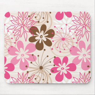 Cute brown and pink abstract spring flowers mouse mat