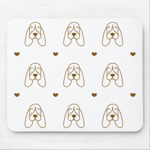 Cute Brown and White Basset Hound Heart Pattern Mouse Mat