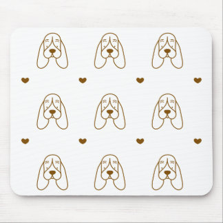 Cute Brown and White Basset Hound Heart Pattern Mouse Mat