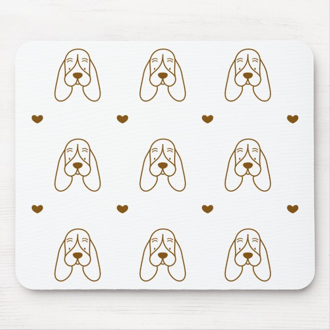Cute Brown and White Basset Hound Heart Pattern Mouse Mat (Front)