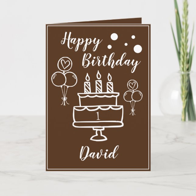 Cute Brown and White Cake Grandson 1st Birthday Card (Front)