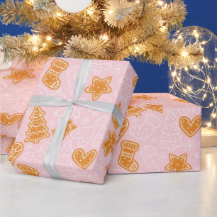 Cute Brown and White Cookie Pink Christmas Wrapping Paper