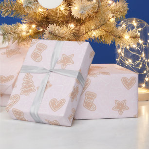 Cute Brown and White Cookie Pink Christmas Wrapping Paper