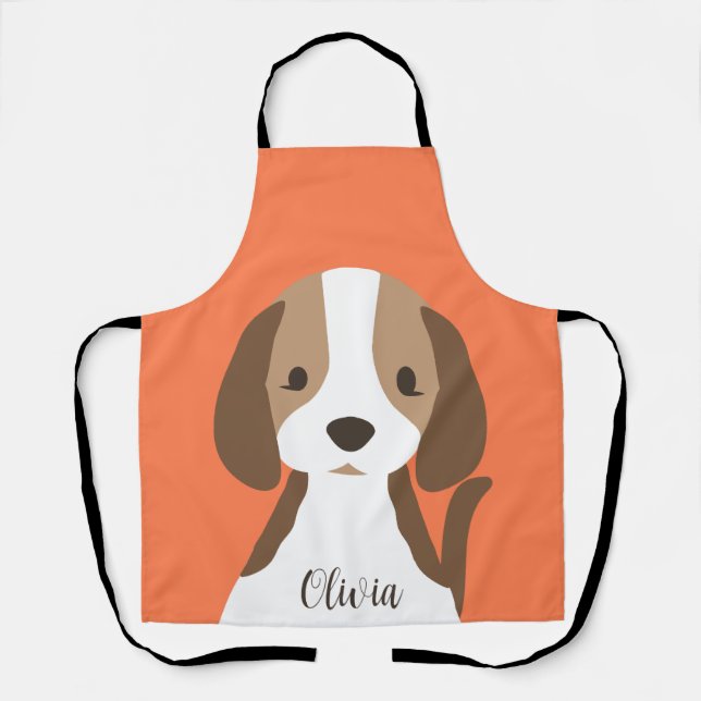 Cute brown and white dog portrait apron (Front)