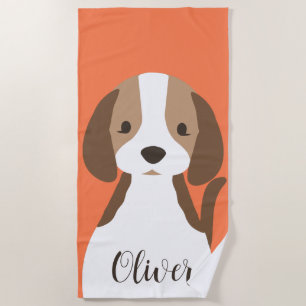 Cute brown and white dog portrait beach towel