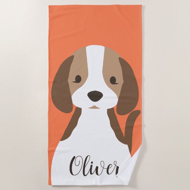 Cute brown and white dog portrait beach towel (Front)