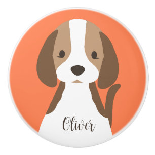 Cute brown and white dog portrait ceramic knob