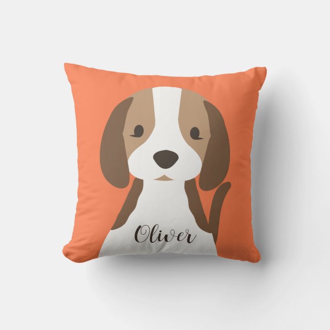Cute brown and white dog portrait cushion (Front)