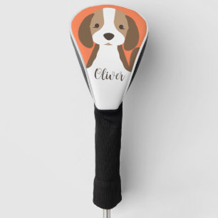 Cute brown and white dog portrait golf head cover