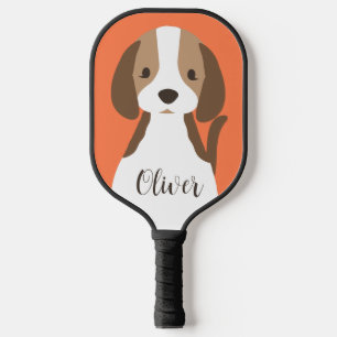 Cute brown and white dog portrait pickleball paddle