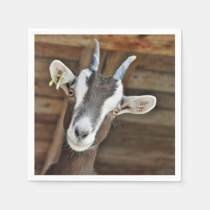 Cute Brown and White Goat Photo Napkin