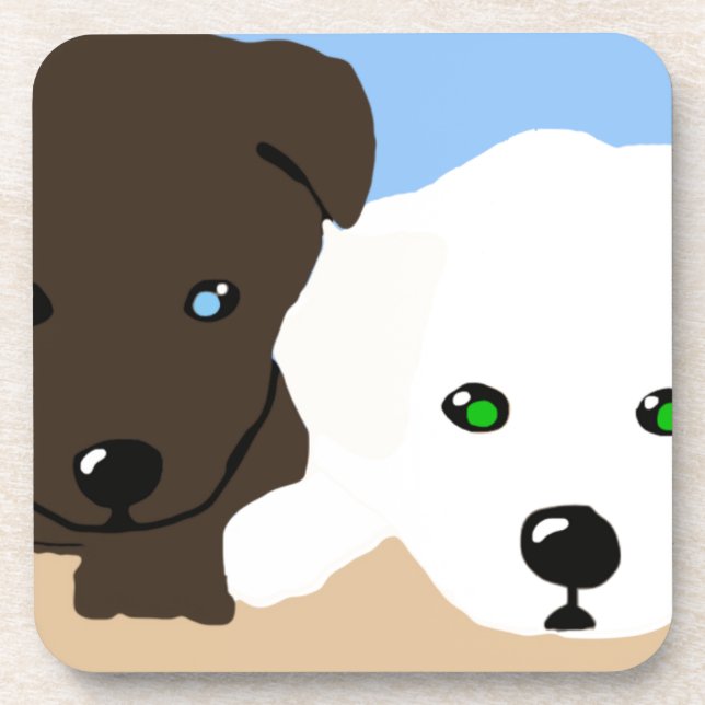 Cute brown and white Labrador puppy art gifts Coaster (Front)