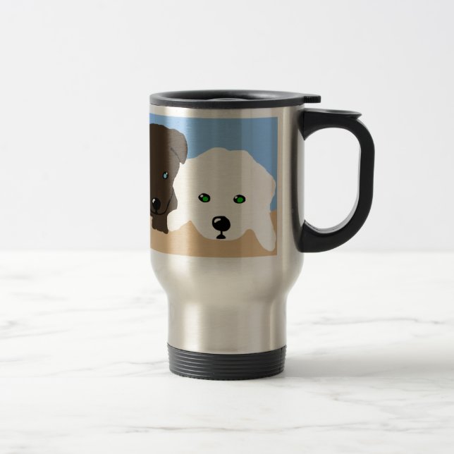 Cute brown and white Labrador puppy art gifts Travel Mug (Right)