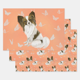 Cute Brown and white papillon dog Wrapping Paper Sheet