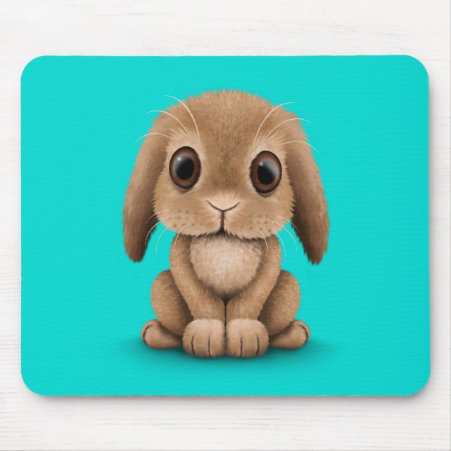 Cute Brown Baby Bunny Rabbit on Blue Mouse Mat (Front)