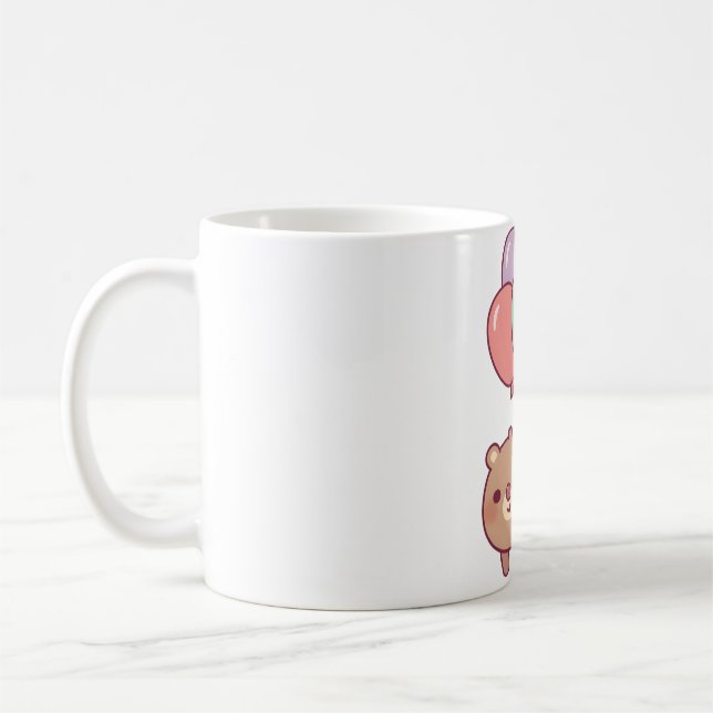 Cute Brown Bear and Balloons Coffee Mug (Left)