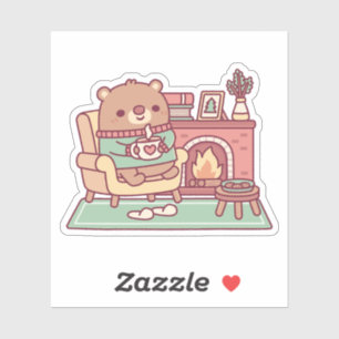 Cute Brown Bear And Cosy Fireplace
