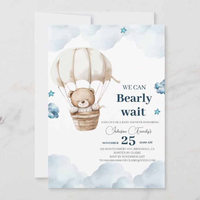 Cute Brown Bear Baby Shower Invitation (Front)