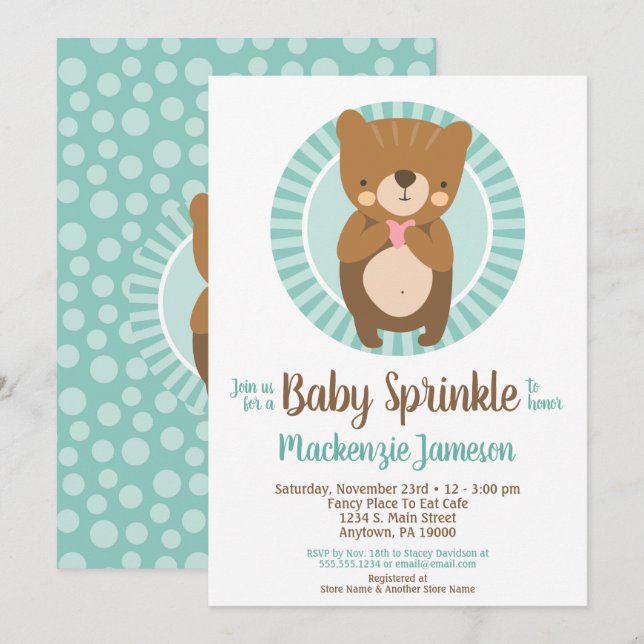 Cute Brown Bear Baby Sprinkle Invitation Neutral (Front/Back)