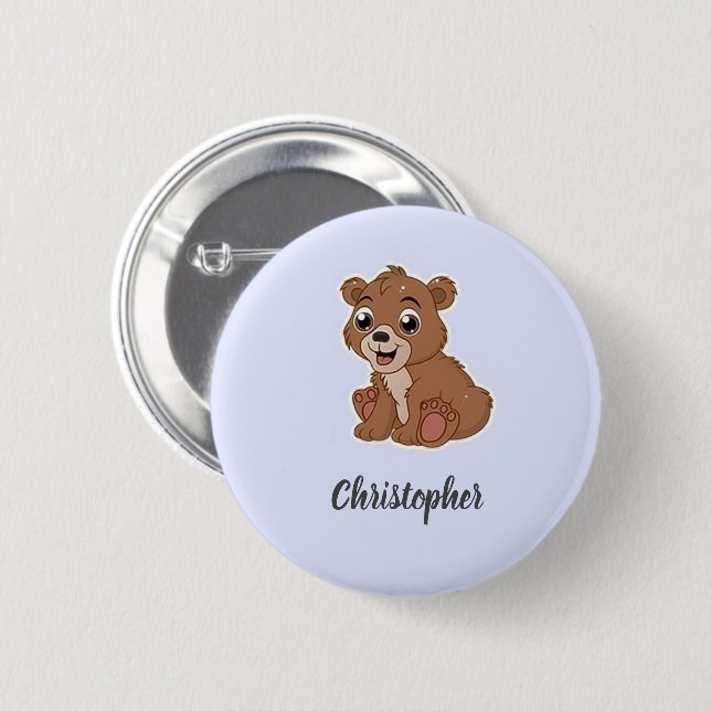 Cute brown bear blue 6 cm round badge (Front & Back)