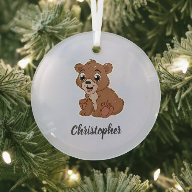 Cute brown bear blue glass tree decoration (Insitu)