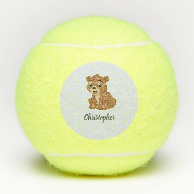 Cute brown bear blue tennis balls (Front)