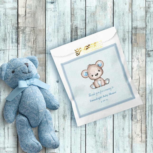 Cute Brown Bear Boy Blue Blanket Favour Bags (Creator Uploaded)