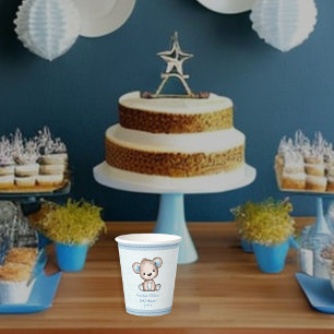 Cute Brown Bear Boy Blue Blanket Paper Cups